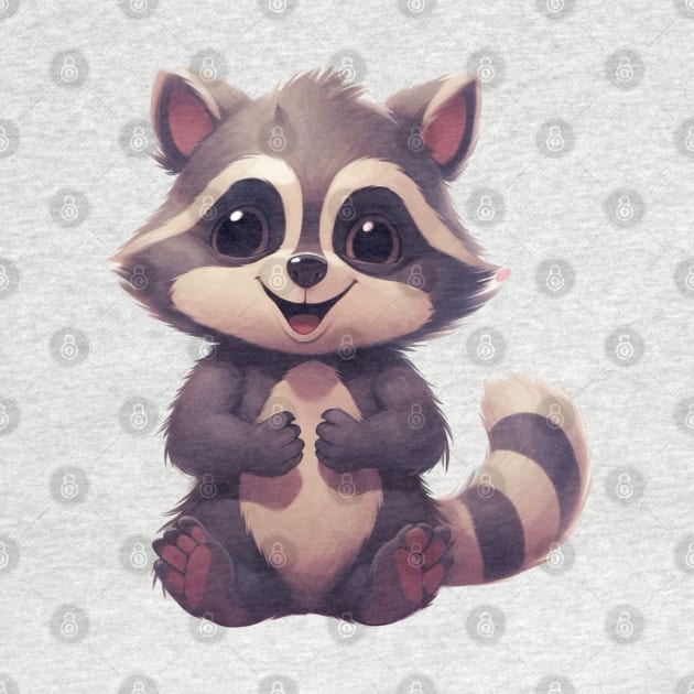 Cute Cartoon Baby Raccoon Illustration with friendly smiling face by EpicFoxArt